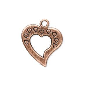 Antiqued Copper Pewter Carved Open Heart 24x21mm Pendants Charms 10 pcs